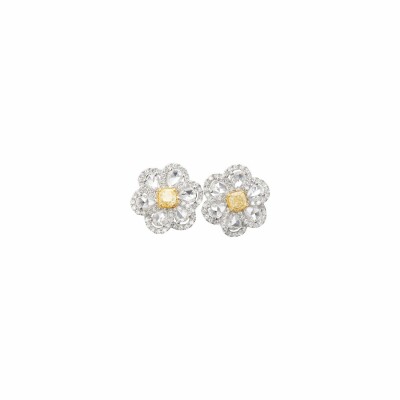 Boucles d'oreilles Little Sun en or blanc, diamants jaunes et diamants